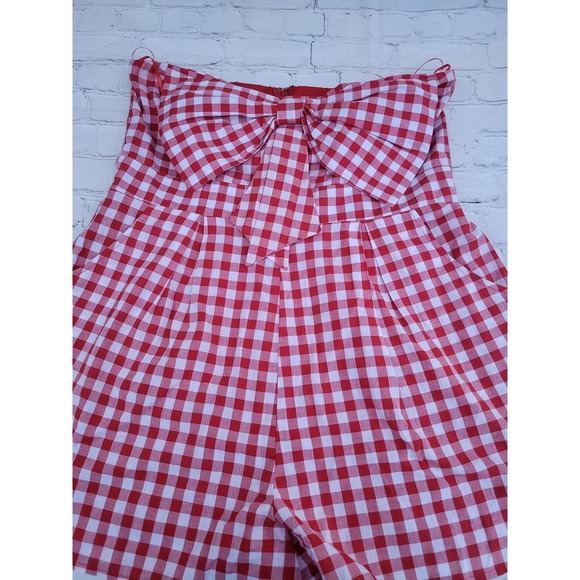 francesca's Pants - Francesca's Red White Gingham Strapless Bow Front Romper XL Womens Summer Picnic